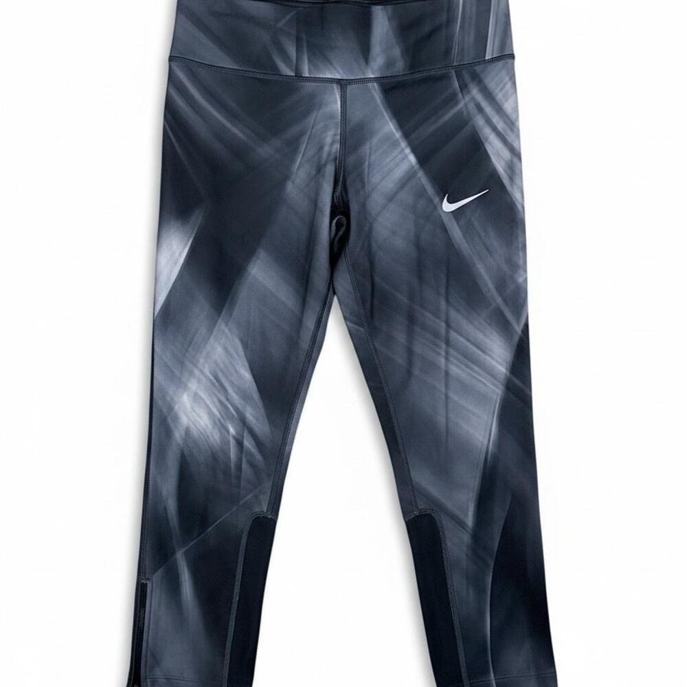 Nike Dri-Fit Black White Abstract Women's Small 3/4 Cropped Running Leggings